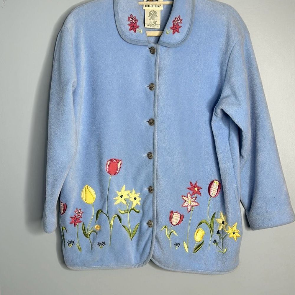 Vintage Northern Reflections Blue Spring Fleece Cardigan Jacket Small